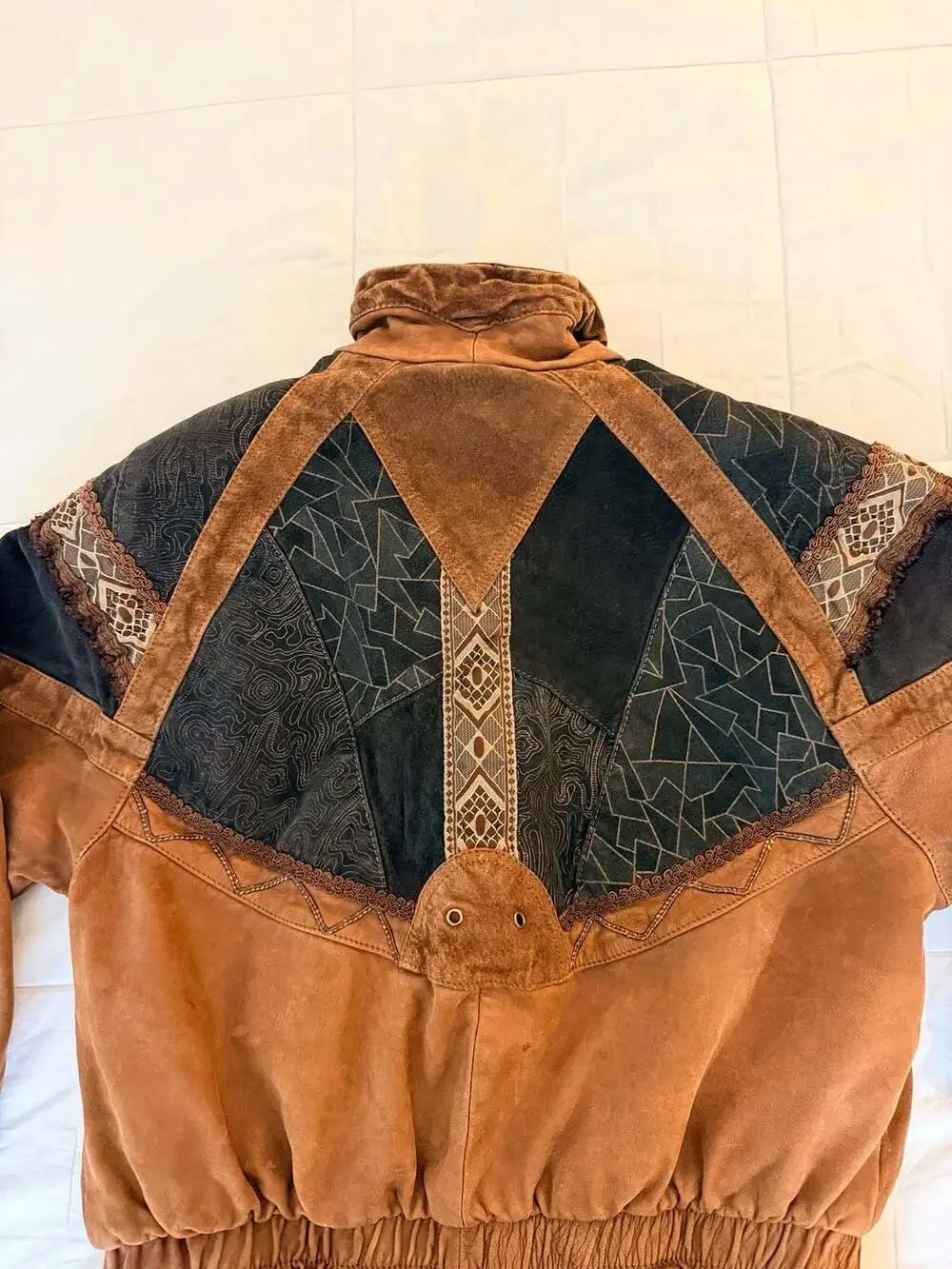 Vintage Winlit Genuine Leather Suede Southwestern Bomber Jacket Brown - Picture 9 of 14